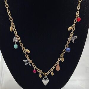 Chico's Gold Necklace with Colorful Charms with gift pouch